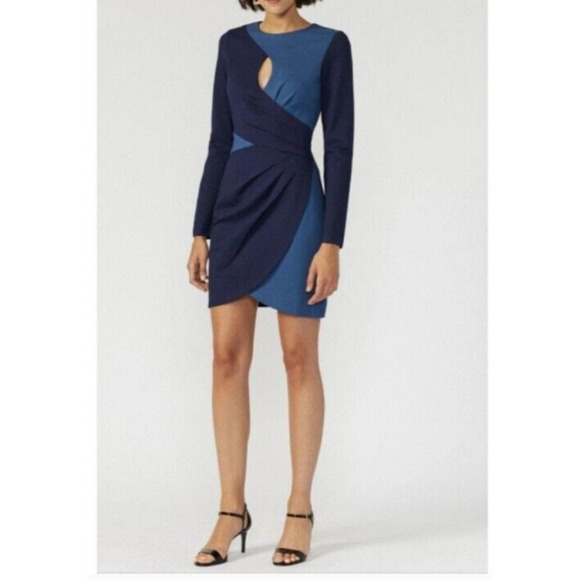 Adelyn Rae Dress Size Small‎ Blue Ponte Faux Wrap Tulip Hem Stretchy NWT - Picture 1 of 12